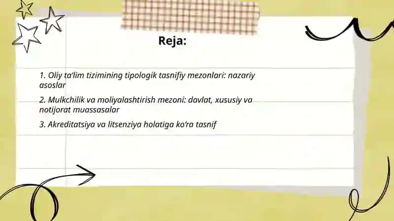 Oliy ta’lim tizimining tipologik tasnifiy mezonlari va ta’lim muassasalari nufuzi 2