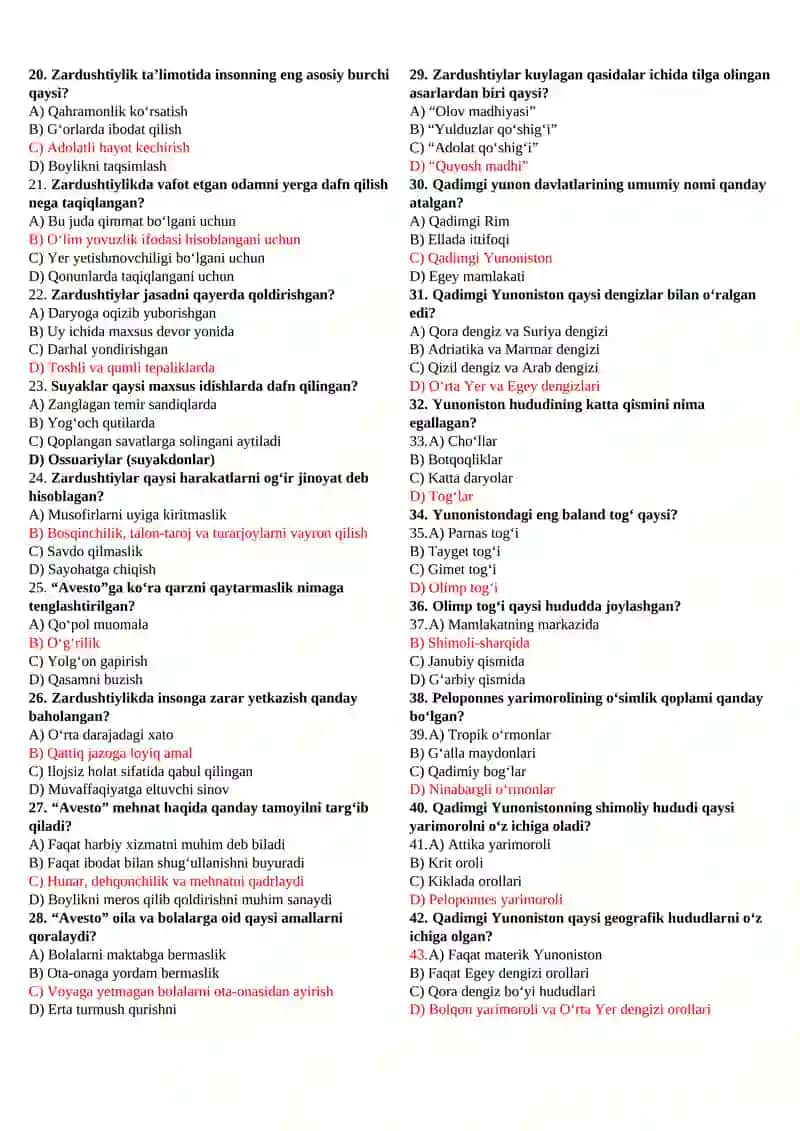 6-SINF TARIX MAVZULASHTIRILGAN TESTLAR 21-25-MAVZULAR 2