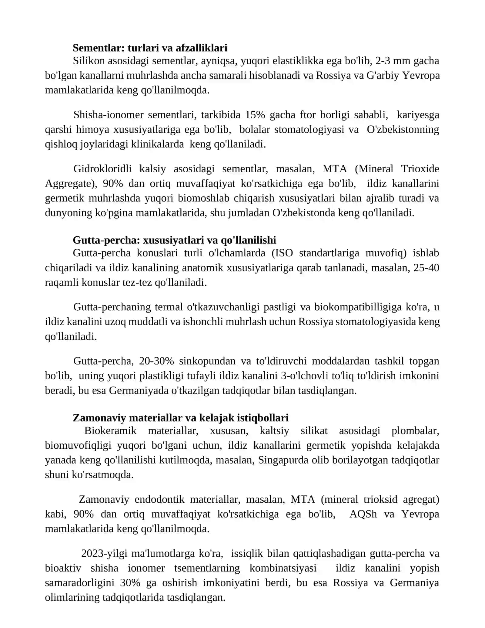 Ildiz kanallarni doimiy plombalashda qoʻllaniladigan vositalar 2