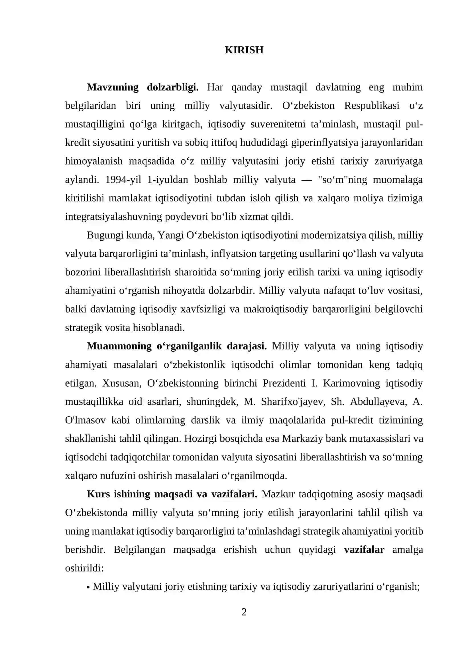MILLIY VALYUTA – SO‘MNING JORIY ETILISHI VA IQTISODIY AHAMIYATI 2