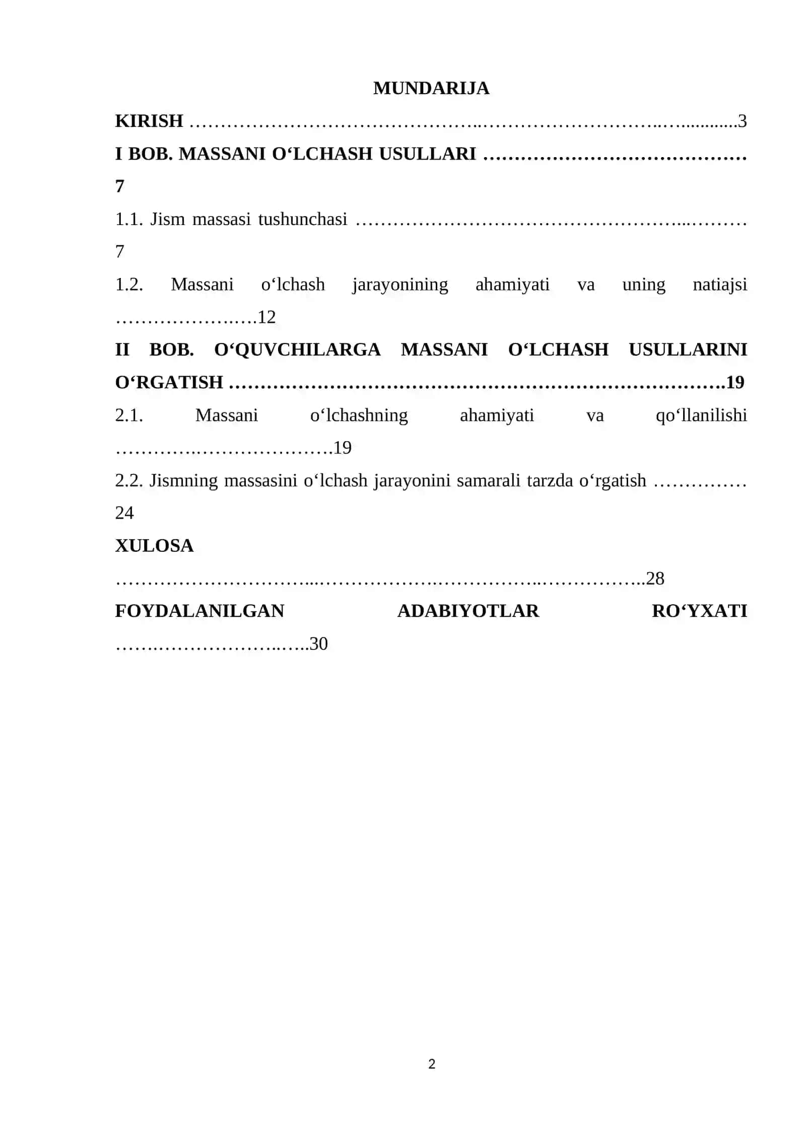 JISMNING MASSASINI O’LCHASH O’RGATISH 2