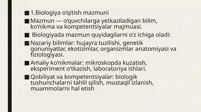 Biologiya o‘qitish mazmuni 2