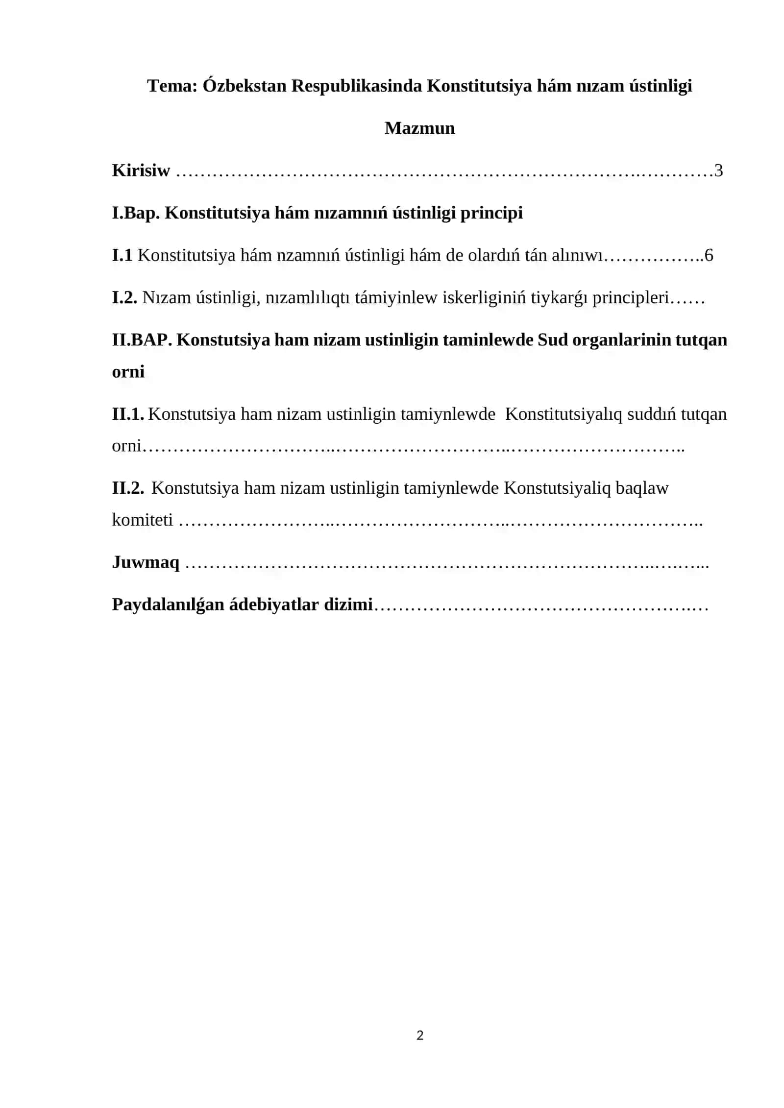 Ózbekstan Respublikasinda Konstitutsiya hám nızam ústinligi 2