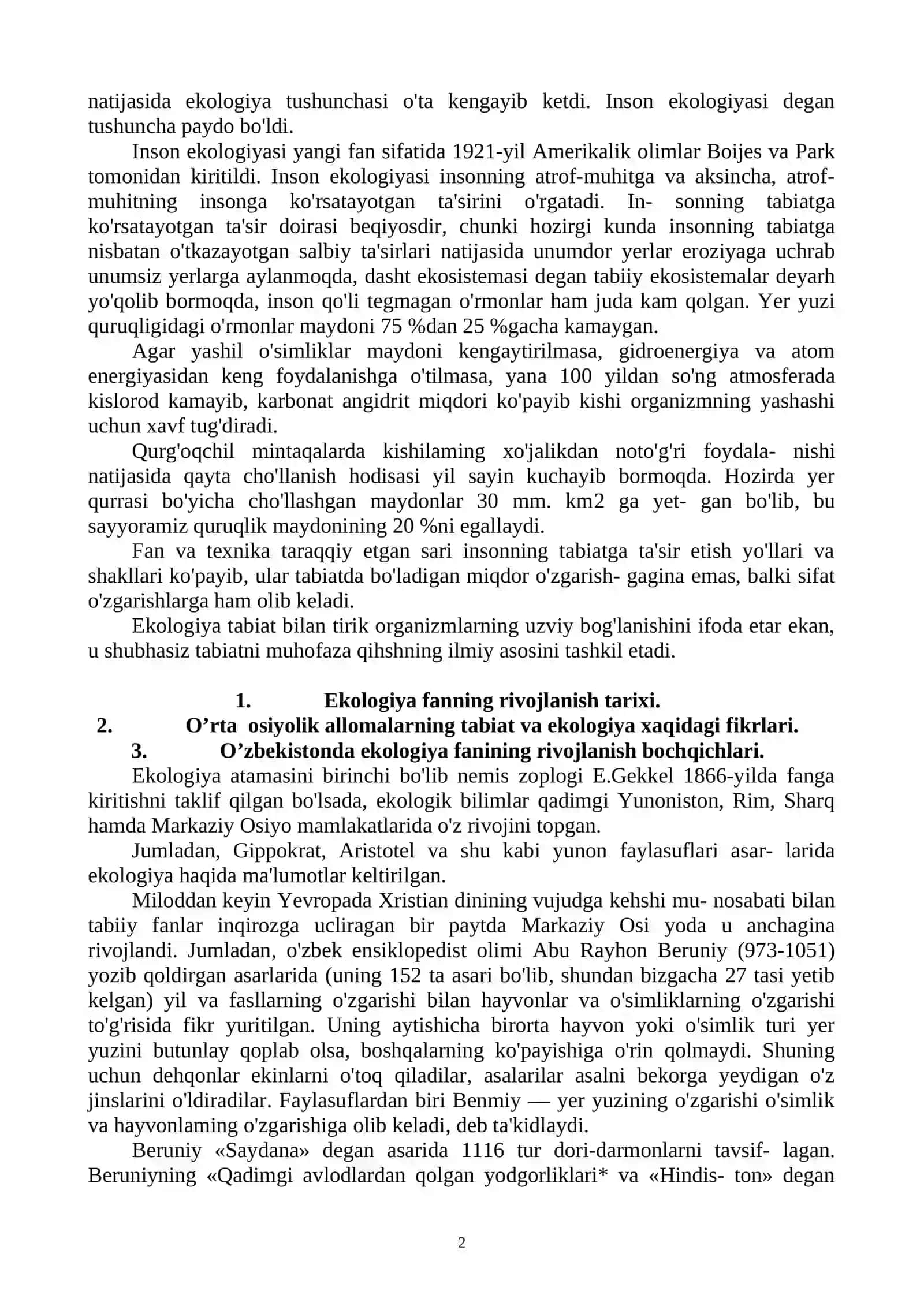 Ekologiya faning predmeti va vazifalari 2