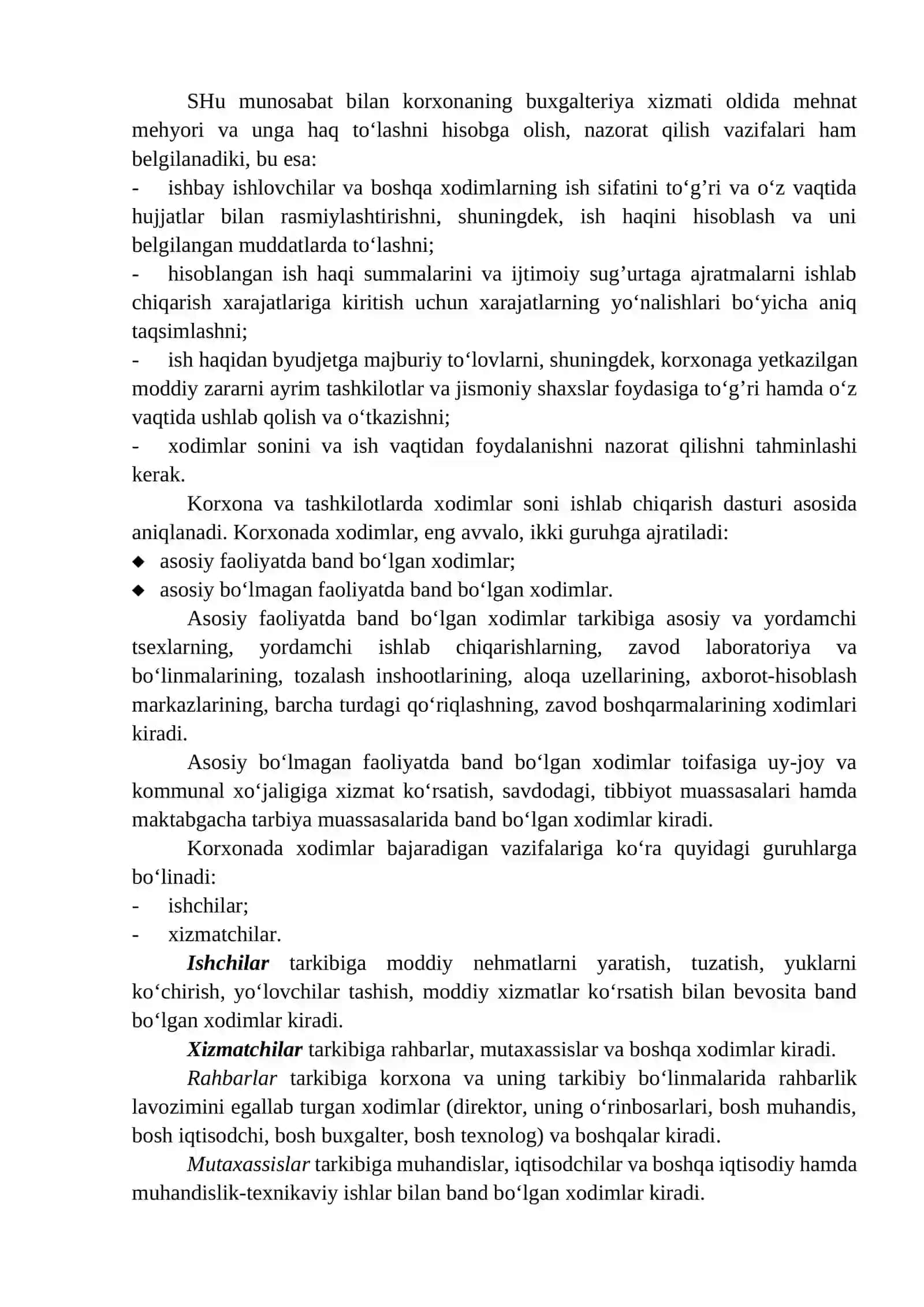 Mehnat va ish xaqini hisobga olishning vazifalari. Mehnatga xaq to‘lash shakllari, ish xaqi fondi va uning tarkibi 2