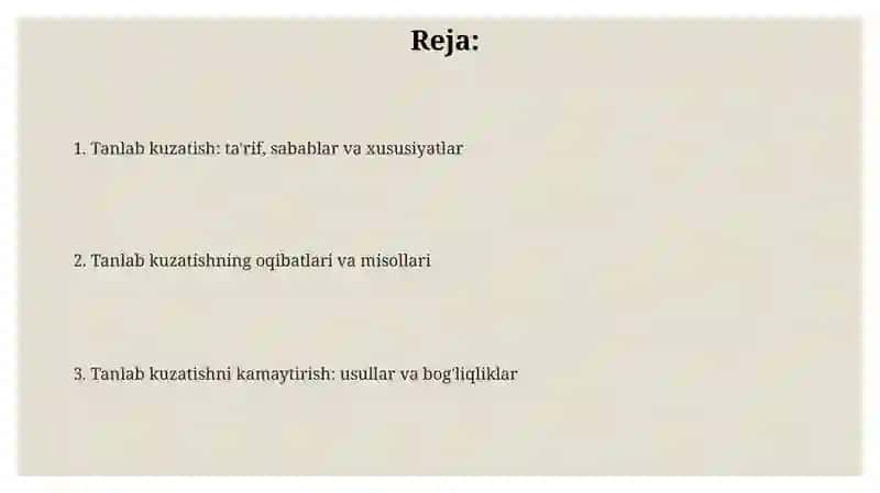 Tanlanma kuzatish maʼnosi va uning oʻziga xos xususiyatlari 2