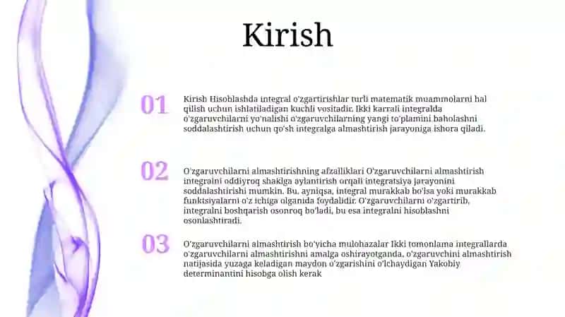 Ikki Karrali Integralda Ozgaruvchilarni Almashtirish 2