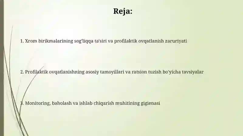 Xrom birikmalari bilan ishlovchilar uchun profilaktik ratsion tuzish 2