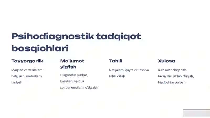 Psihodiagnostik jarayonlar bosqichlari 2