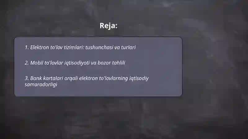 Elektron to’lov tizimlari va ularning iqtisodiy tahlili 2