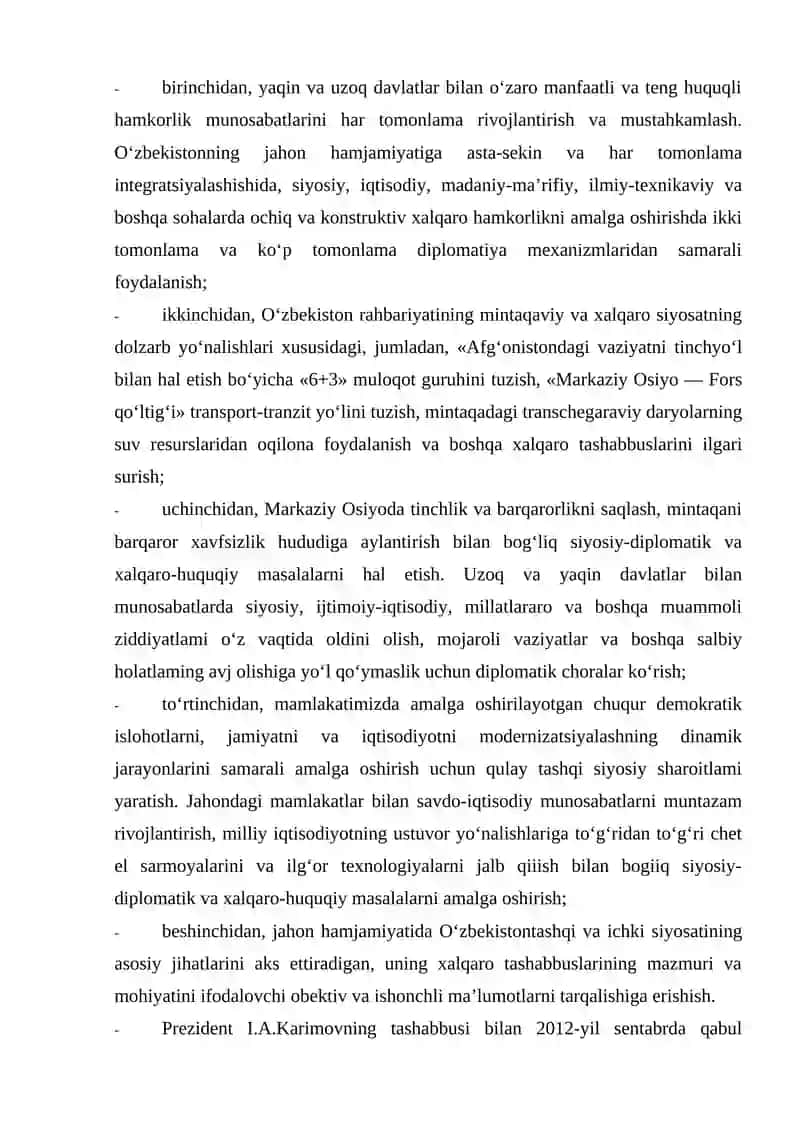 O‘zbekiston Respublikasining tashqi siyosiy faoliyati Konsepsiyasini tasdiqlash to‘g‘risida 2