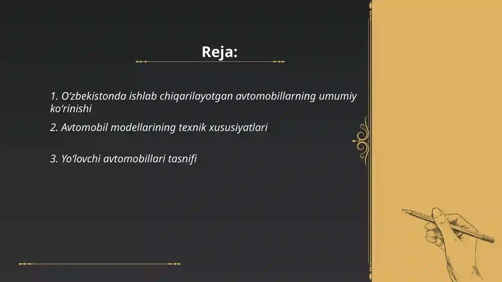 Oʻzbekistonda ishlab chiqarilayotgan avtomobillarning texnik tasnifi 2