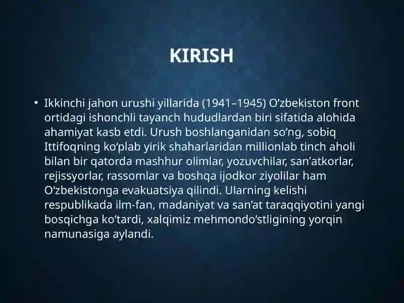 Oʻzbekistonga evakuatsiya qilingan mashhur san'atkorlar 2