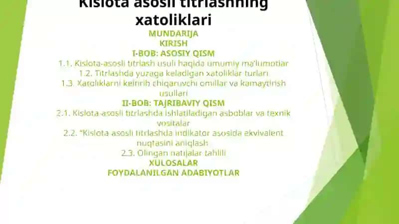 Analitik kimyo fanidan tayyorlagan Kurs ishi taqdimoti 2