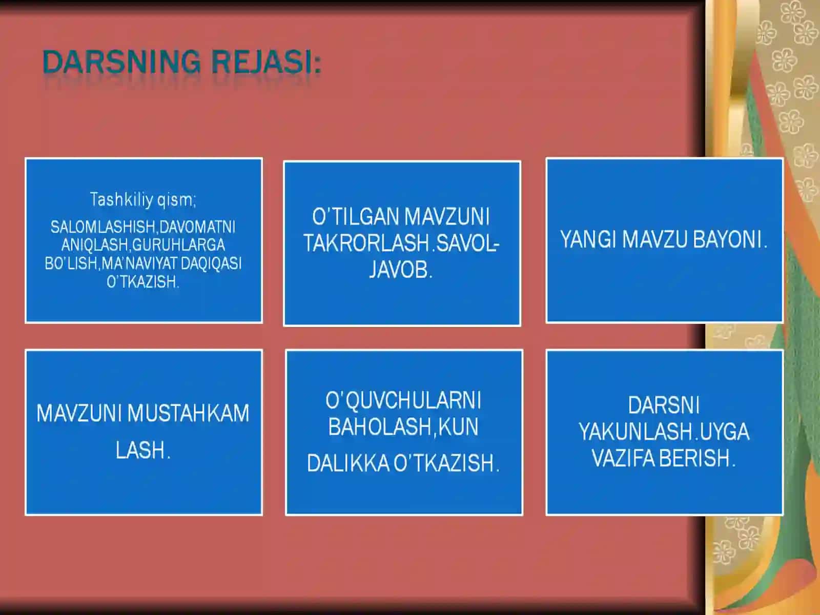 6-sinf Texnologiya fanidan Zardo'zlikda ishlatiladigan asbob-uskunalar. Zardo'zlik buyumlari dars ishlanma 2