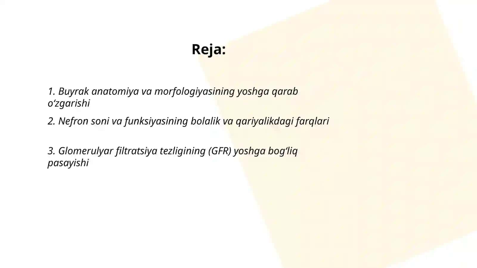Buyrak,siydik yoʻli,qovuq,siydik chiqarish kanali,ularning yoshga qarab oʻzgarishi 2
