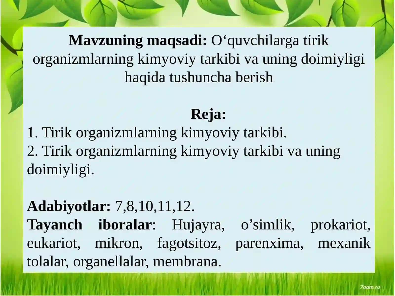 Tirik organizmlarning kimyoviy tarkibi va uning doimiyligi 2