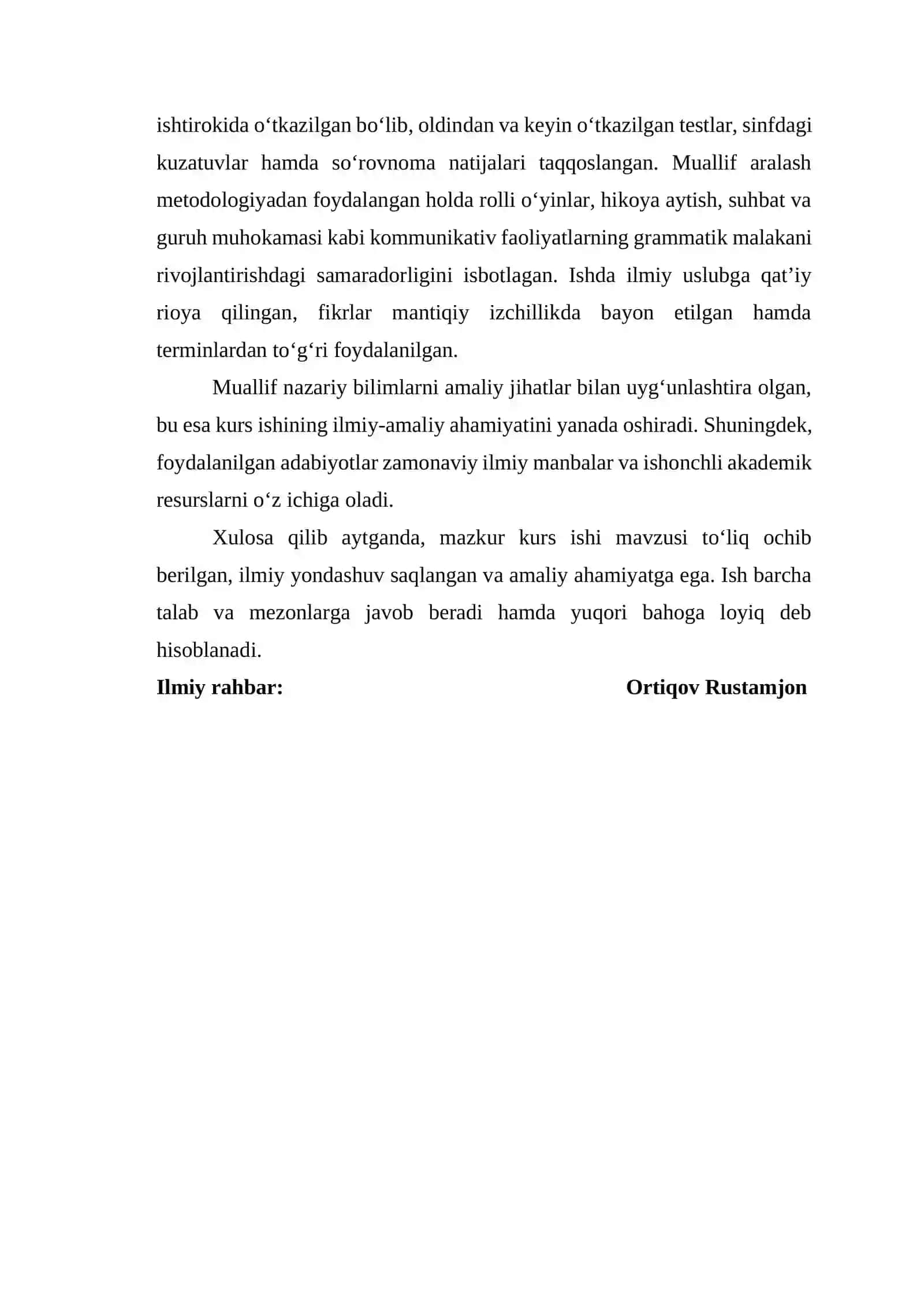 Filologiya va tillarni o‘qitish: ingliz tili yo‘nalishi 3-bosqich 23.109-guruh talabasi Xoldarova Mahliyoxonning “Teaching Direct and Indirect Speech” mavzusidagi kurs ishi 2
