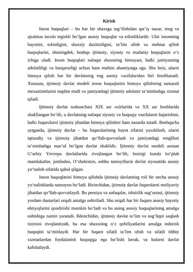 Inson huquqlarini himoya qilishda ijtimoiy davlatning ahamiyati. 2