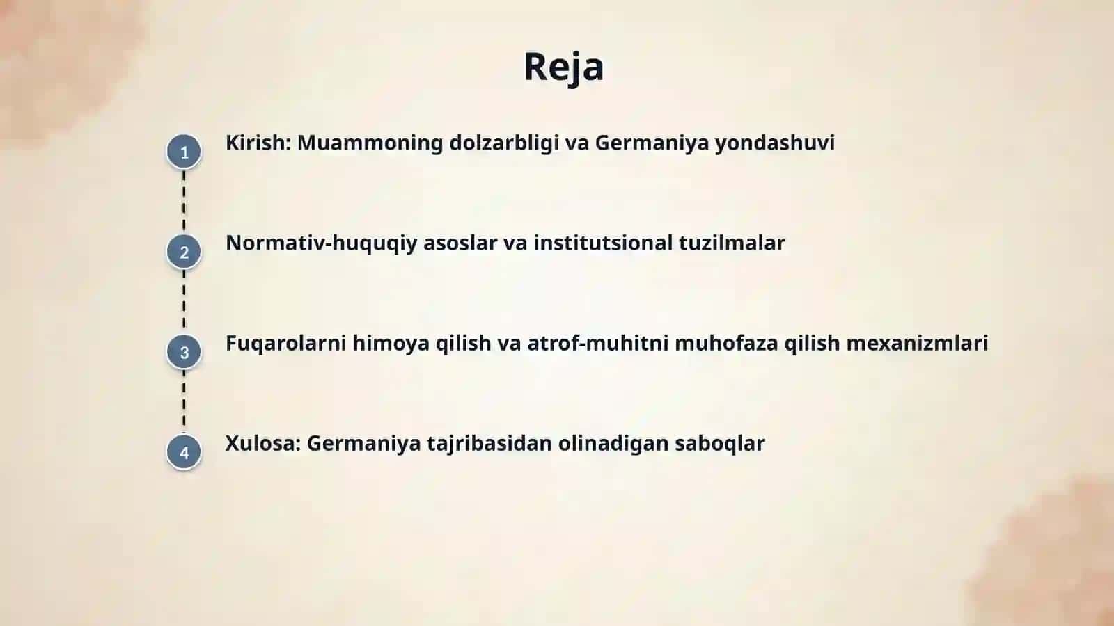Fuqarolarni himoya qilish va atrof-muhitni muhofaza qilish tizimi. (Biror bir davlat tanlaysiz faqat O’zbekiston bo’lmasin.) 2