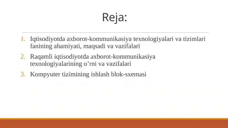 IQTISODIYOTDA AXBOROT-KOMMUNIKASIYA TEXNOLOGIYALARI VA TIZIMLARI FANI 2
