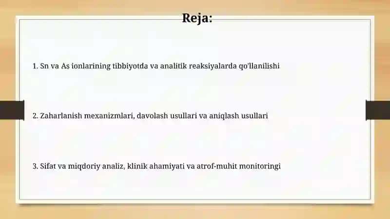 IVguruhSn+2, Sn+4, As+3, As+5 kationlarini tibbiyotda qo'llash 2
