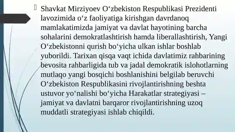 2022-2026 YILLARGA MO’LJALLANGAN YANGI O’ZBEKISTONNING TARAQQIYOT STRATEGIYASI 2