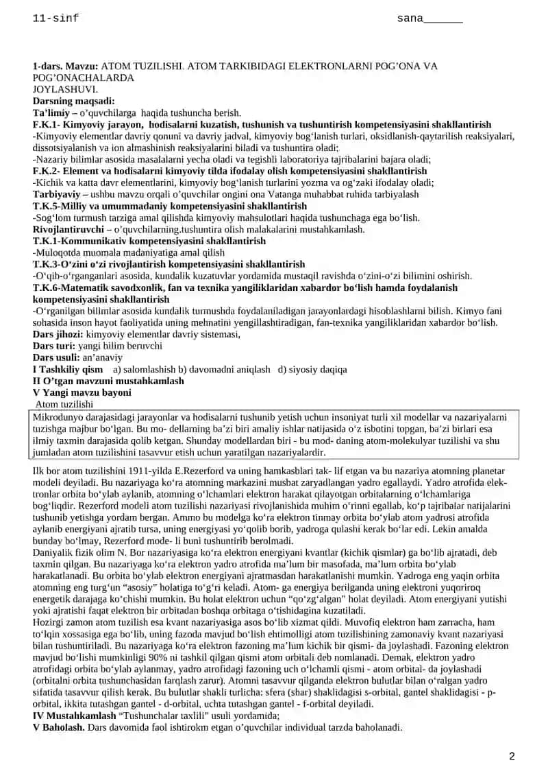 Kimyo fanidan dars ishlanmalar 2