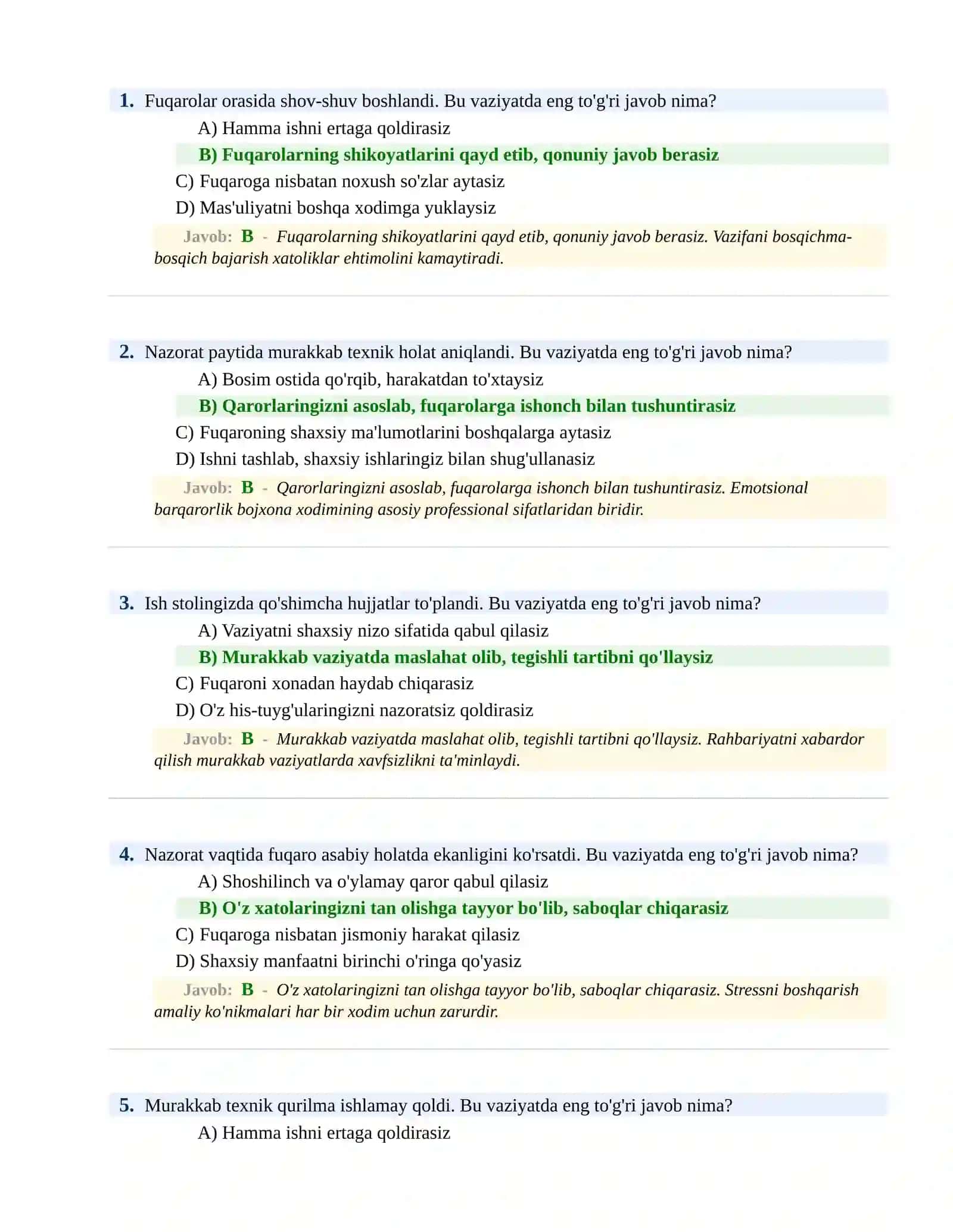 BOJXONA XIZMATIGA ISHGA KIRISH PSIXOLOGIK SINOV Testlari 2026-yil 2