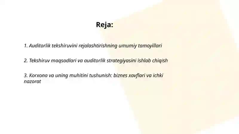 Auditorlik tekshiruvini rejalashtirish 2