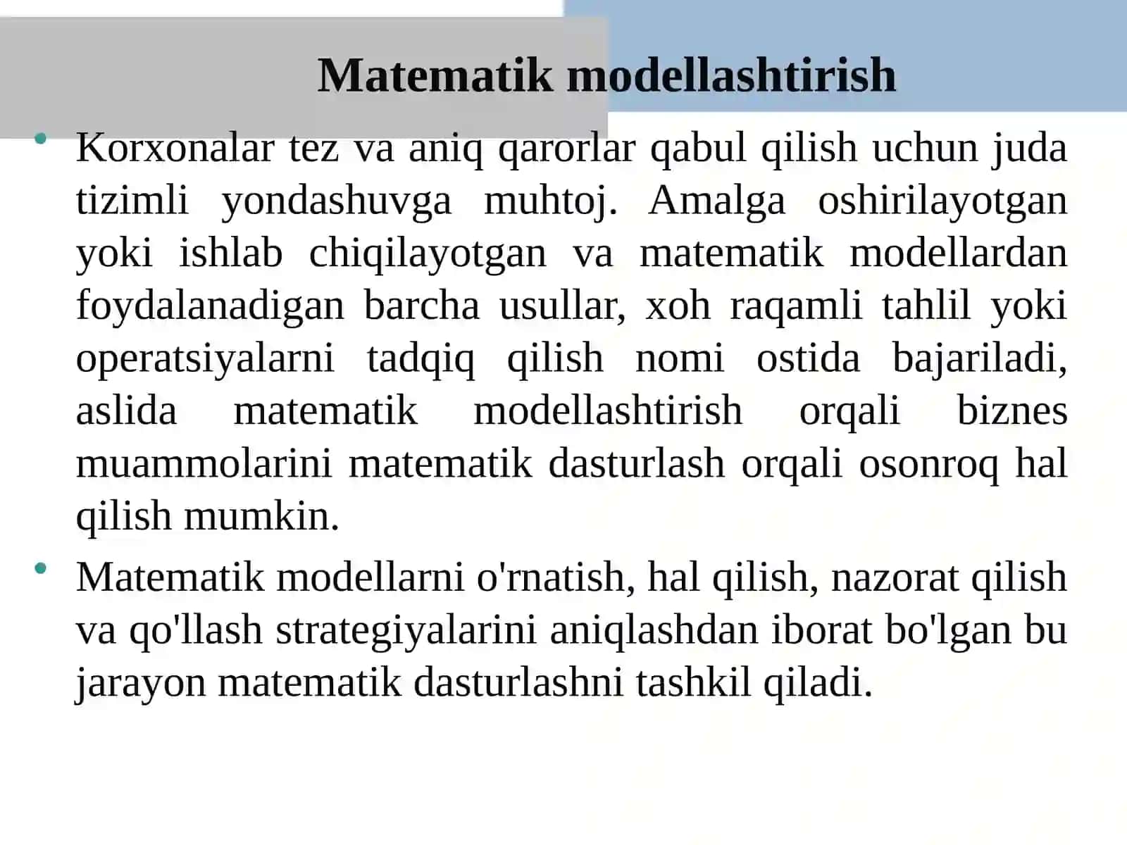 Ilmiy tadqiqotda matematik modellashtirish usullari 2