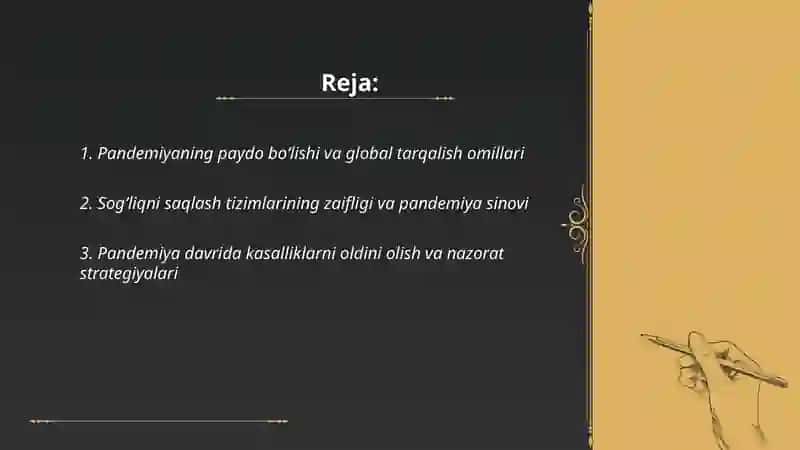 Pandemiya XXI asrning global muammosi va uning oqibatlari 2