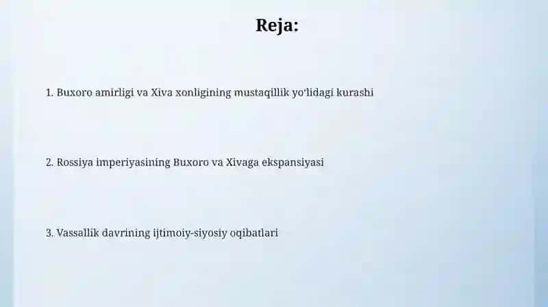 Buxoro amiriligi va Xiva xonligining Rossiy imperiyasi vassaliga aylanishi 2