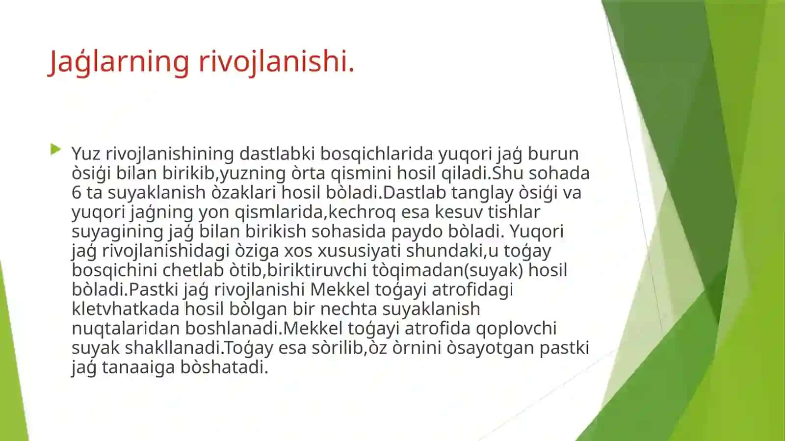 Bolalar yuz-jaģ sohasi patologiyasi va ularni yuzaga kelish sabablari. 2