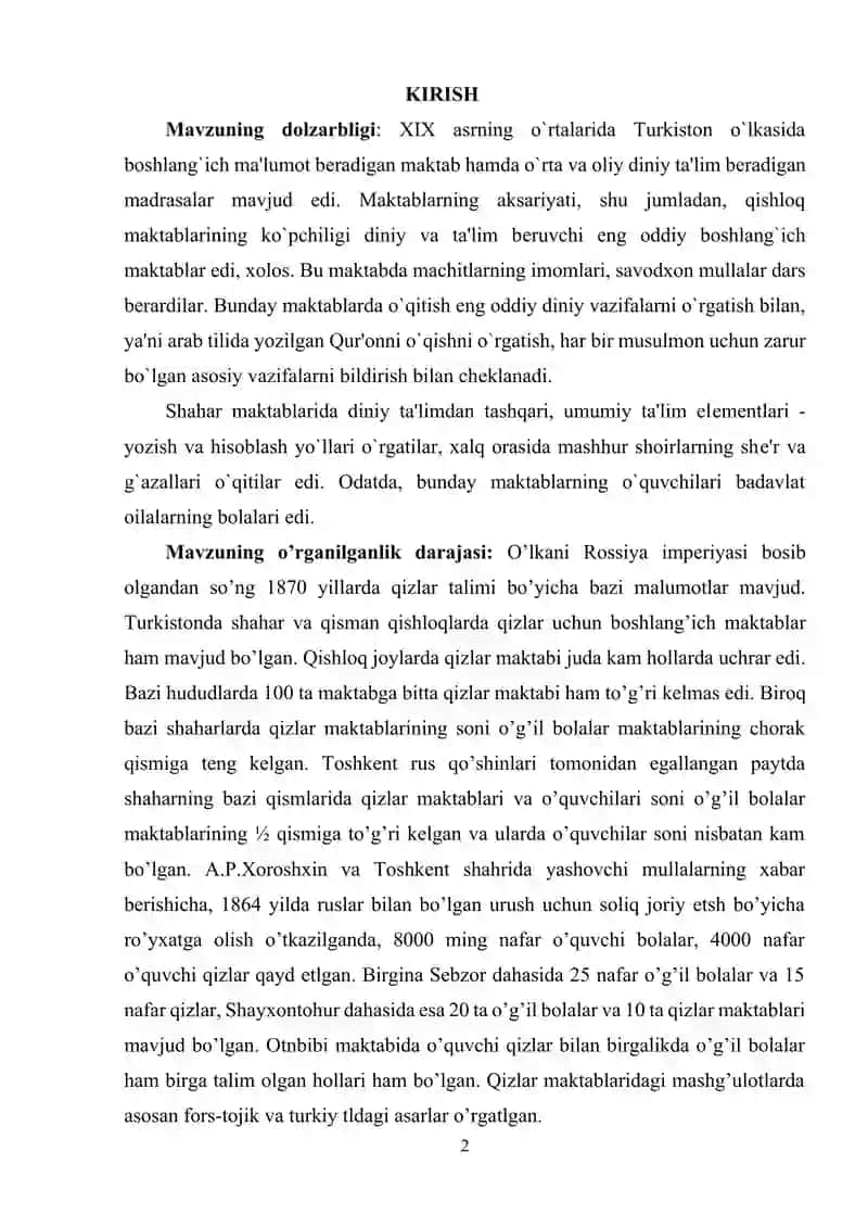 XIX asrning ikkinchi yarmi va XX asr boshlarida ta'lim va pedagogik fikrlar 2