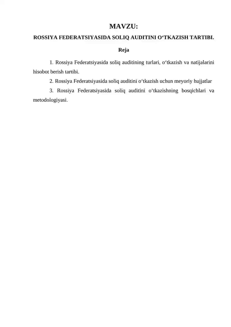 SOLIQ AUDITI ROSSIYA FEDERATSIYASIDA OʻTKAZISH TARTIB 2