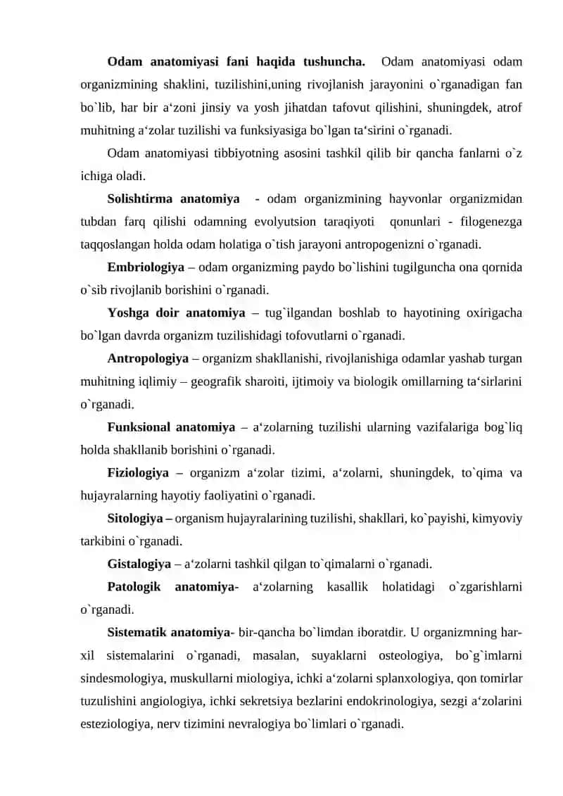 Odam anatomiyasi va antropologiyasi fani 2