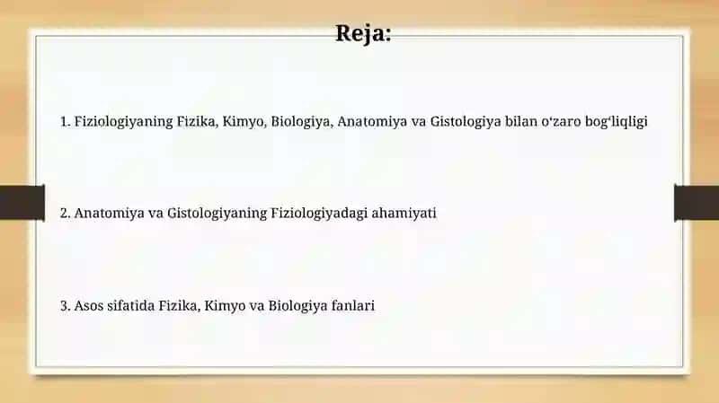 Fiziologiyani fizika, kimyo, biologiya, anatomiya, gistologiya modullari bilan bogʻliqligi 2