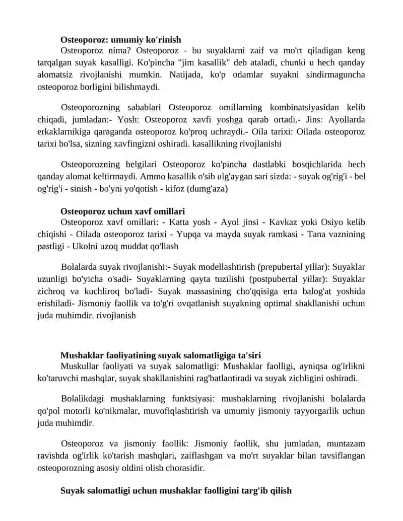 Muskullar Faoliyati Va Bolaning Jismoniy Imkoniyatlari Hamda Hozirgi Kundagi Rivojlangan Kasallik Osteoparoz Uning Kelib Chiqishi 2