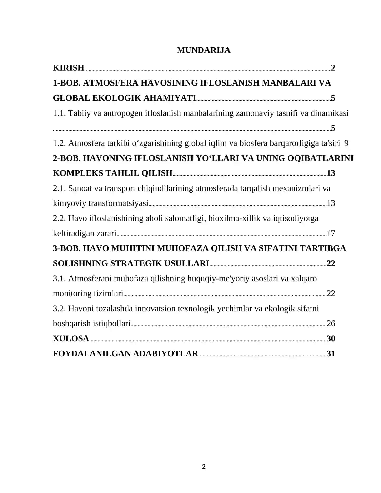 Havo muhitini muhofaza qilish va sifatini tartibga solish usullari. Atmosfera havosini ifloslanishi yoʻllari va oqibatlari 2