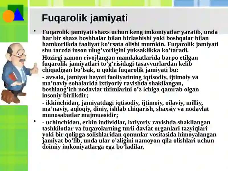 Fuqarolik jamiyati va uning o`rni davlatimiz oliy ma'naviyoti 2