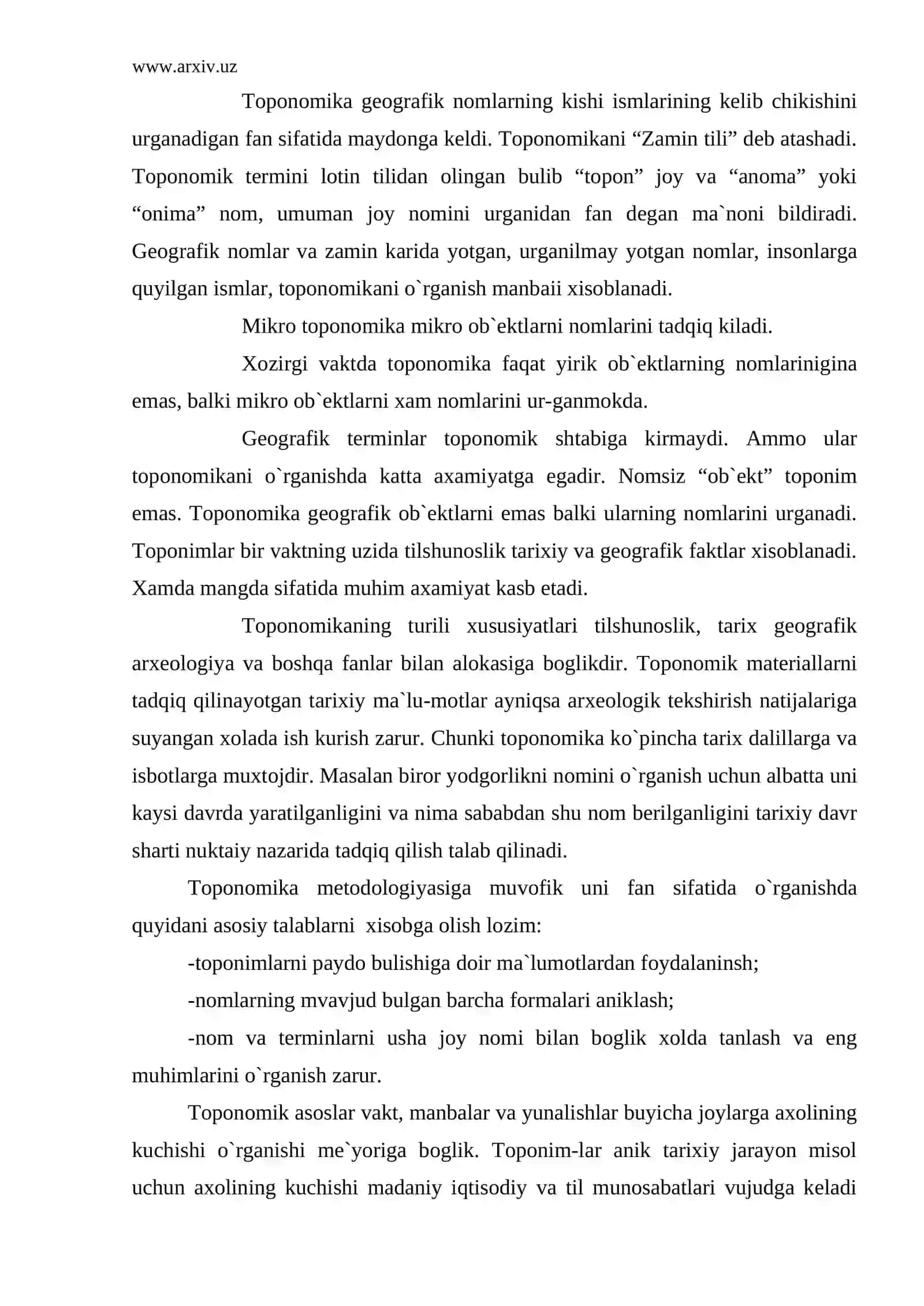 Toponimika fanining asosiy tushunchalari 2
