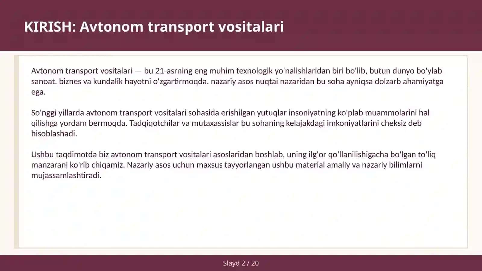 Avtonom transport vositalari 2