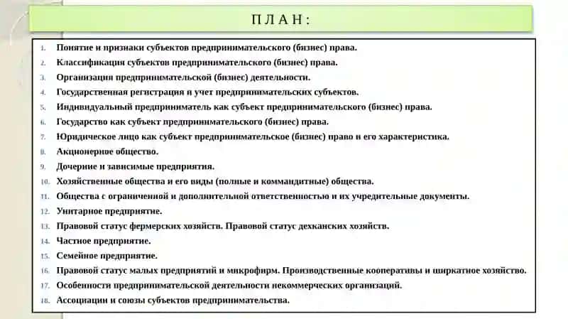 СУБЪЕКТЫ ПРЕДПРИНИМАТЕЛЬСКОГО (БИЗНЕС) ПРАВА 2