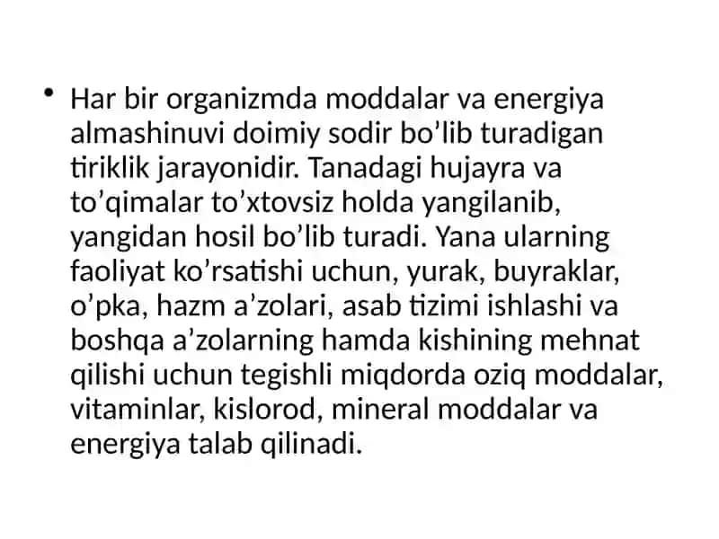 Maruza-8: Moddava energetika almashinu fizioligiyasi 2