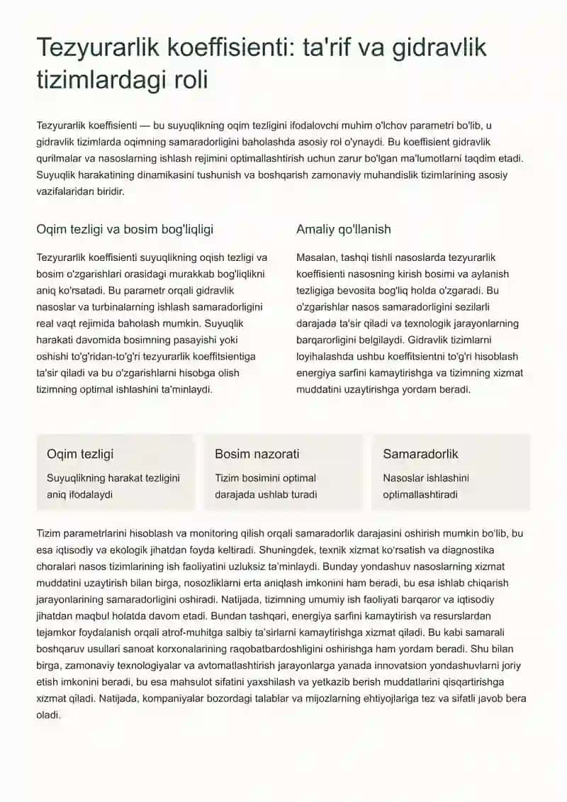 Tezyurarlik koeffisienti va kurakli nasoslarning turlari 2