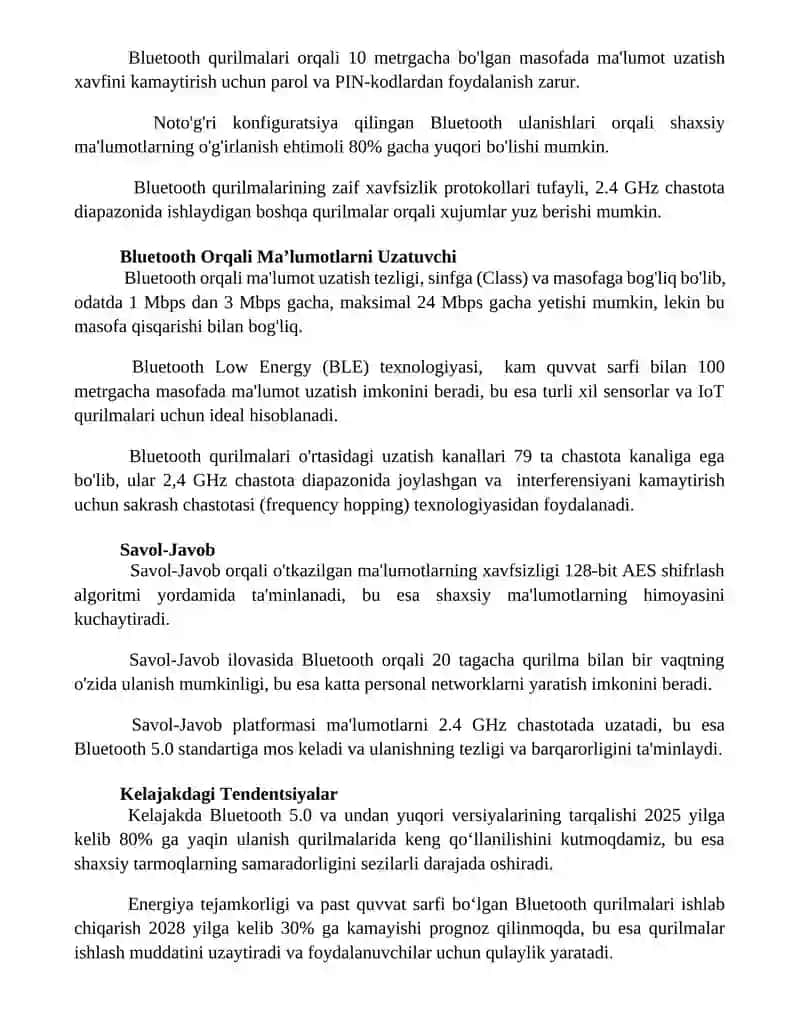 Shaxsiy tarmoqlar va Bluetooth texnologiyasi 2