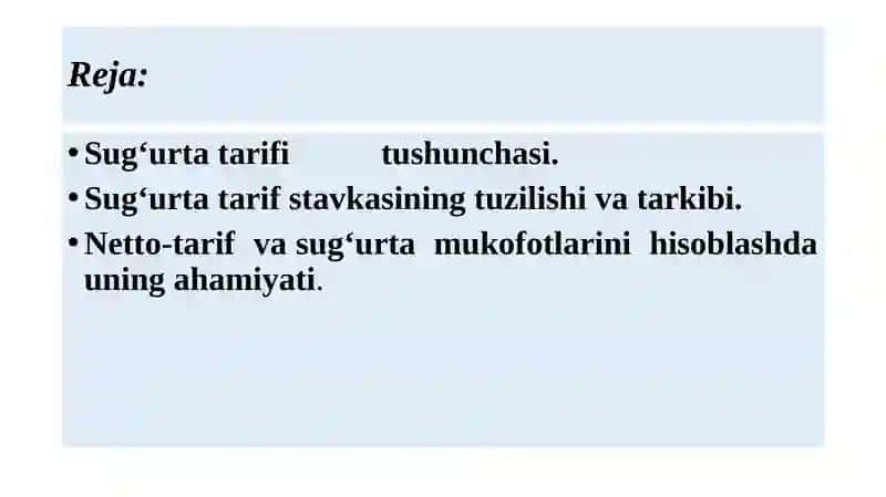 SUG‘URTADA TARIF SIYOSATI 2
