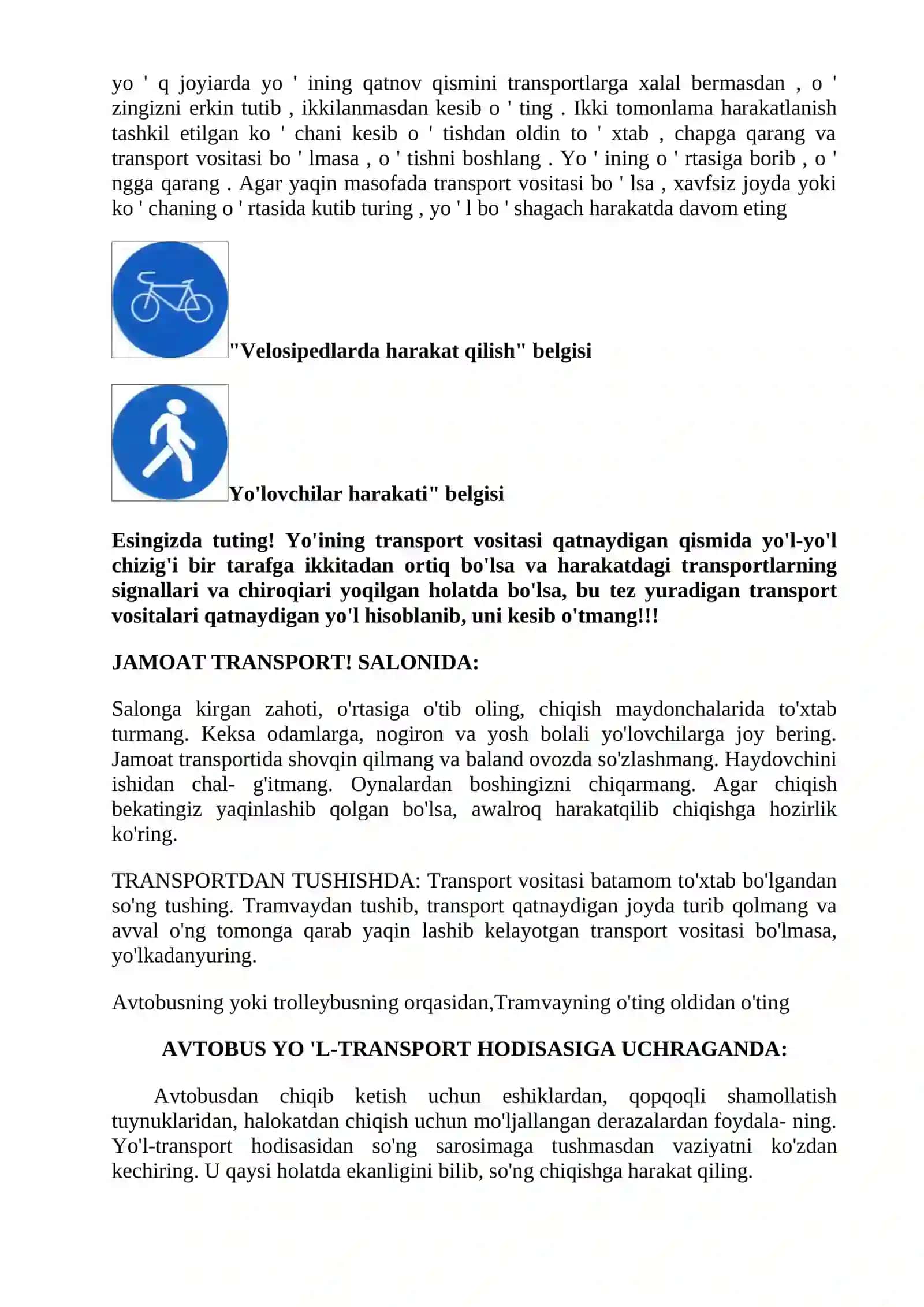 YO'L HARAKATI XAVFSIZLIGI QOIDALARI 2