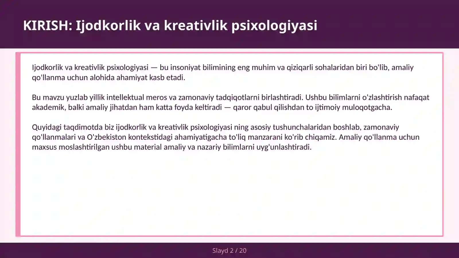 IJODKORLIK VA KREATIVLIK PSIXOLOGIYASI 2